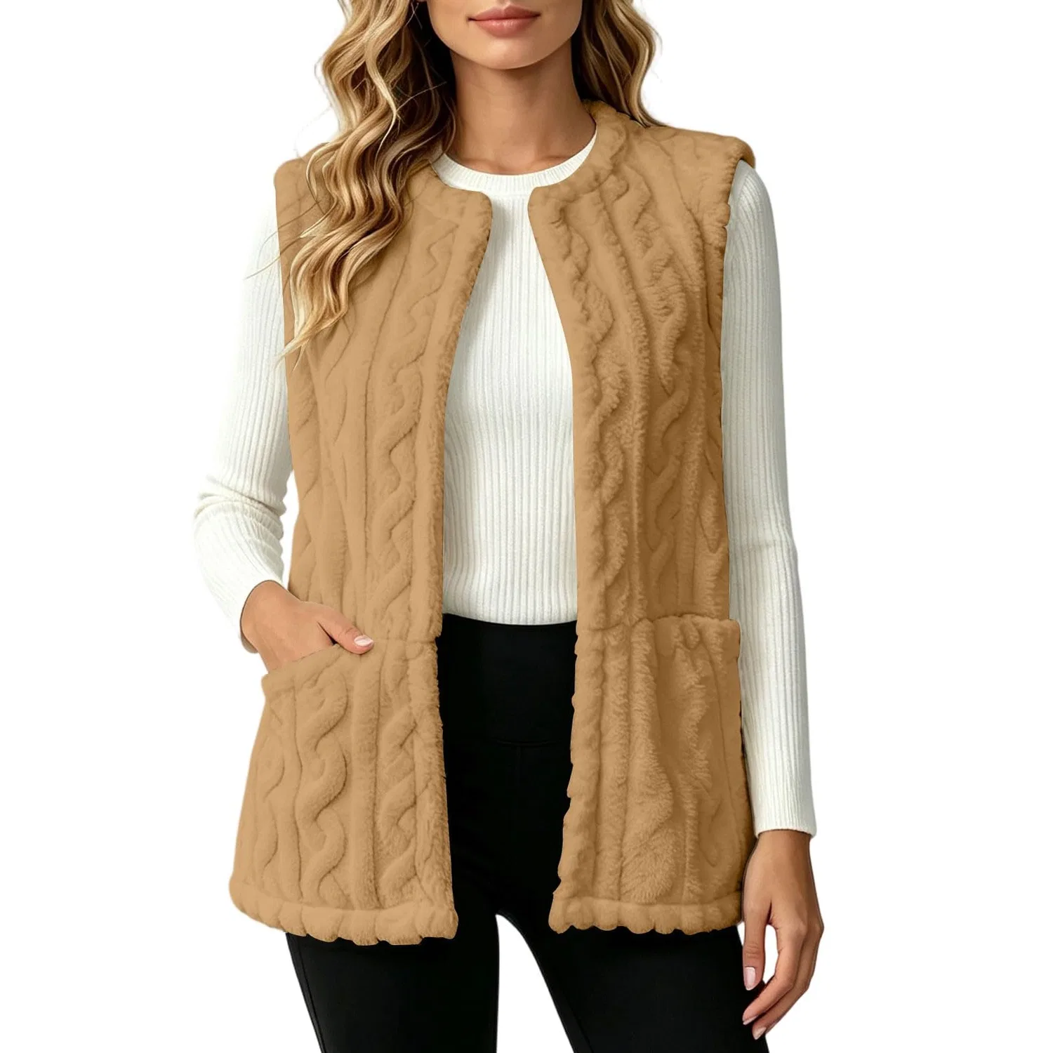 Женский безрукавный жилет из флиса UK Teddy Fuzzy Vest, cachi