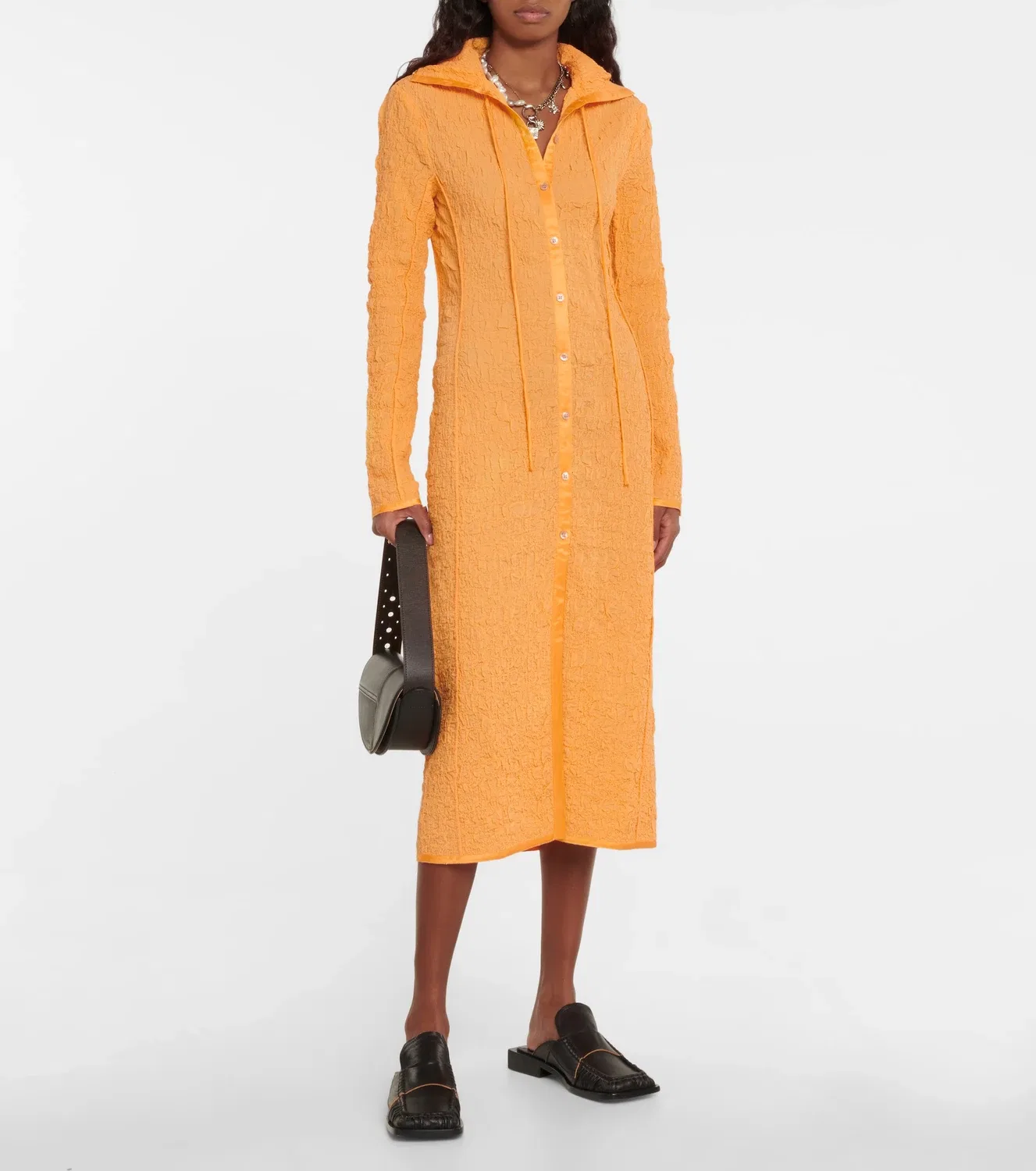 Хлопковое платье-миди со сборками Acne Studios, оранжевый — фото 2