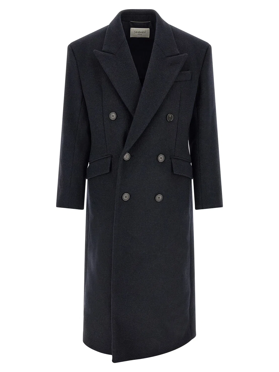 Двубортное пальто из шерсти Saint Laurent, синий
