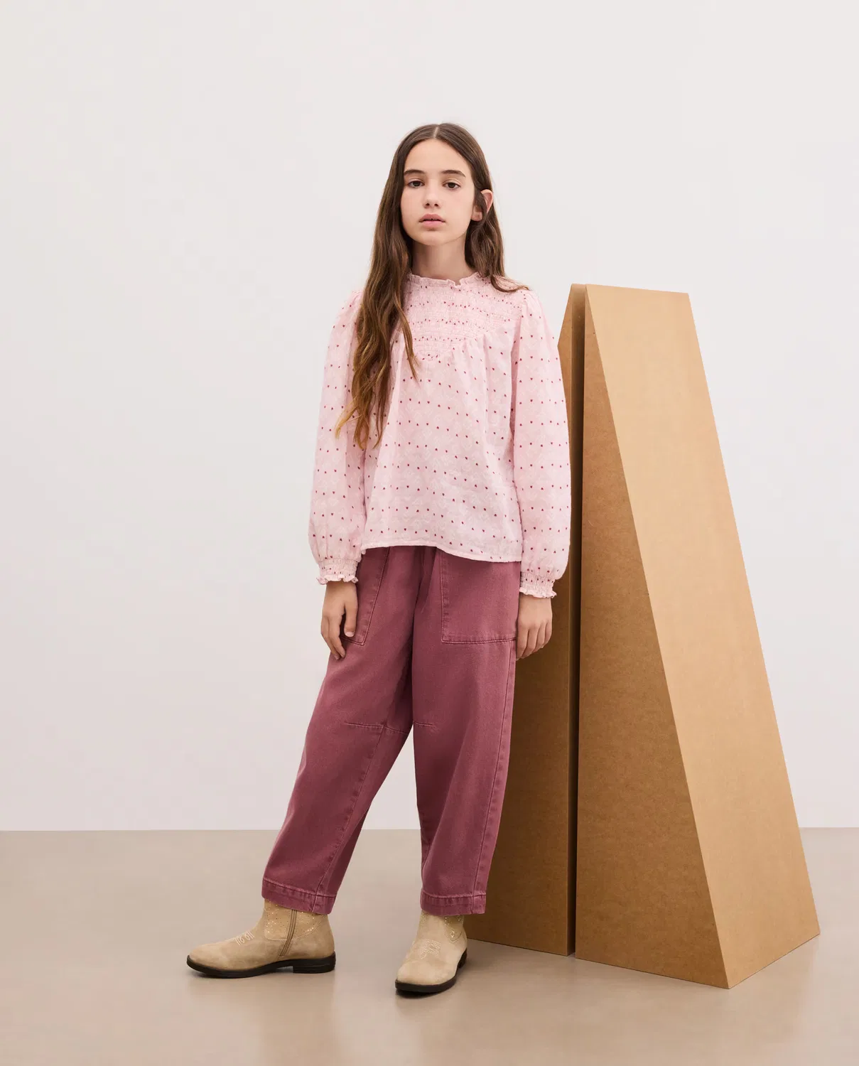 Детская блузка с принтом, All Over Dobby Lurex Smock, Kids El Corte Inglés, розовый — фото 2