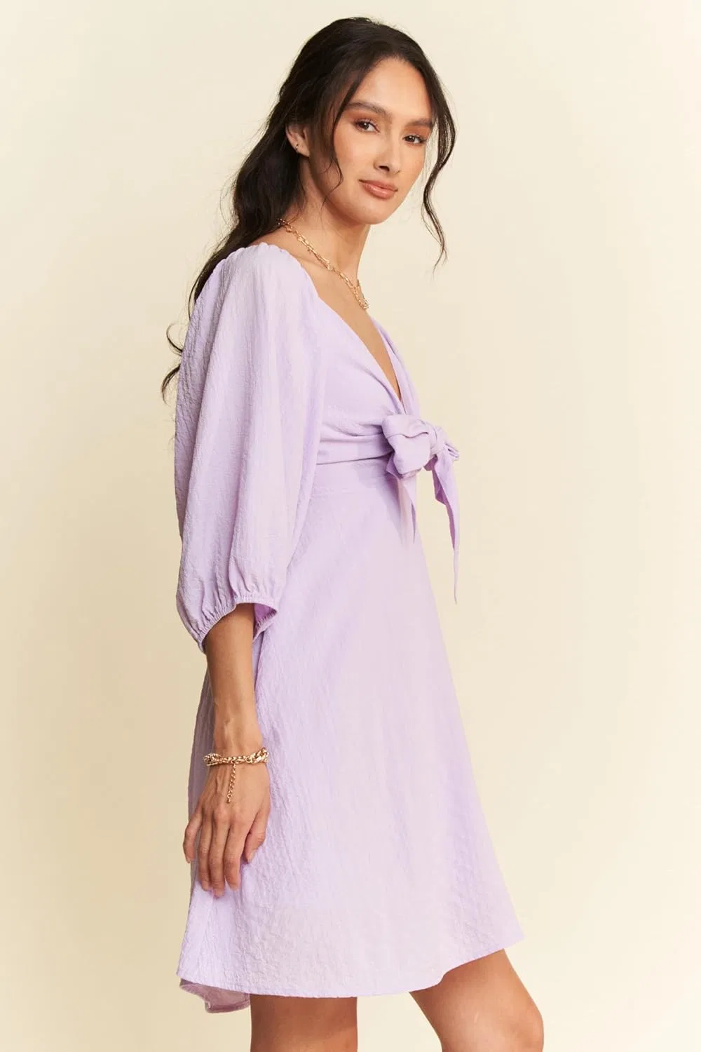 Женское мини-платье с пышными рукавами и открытой спиной, Lavender — фото 4