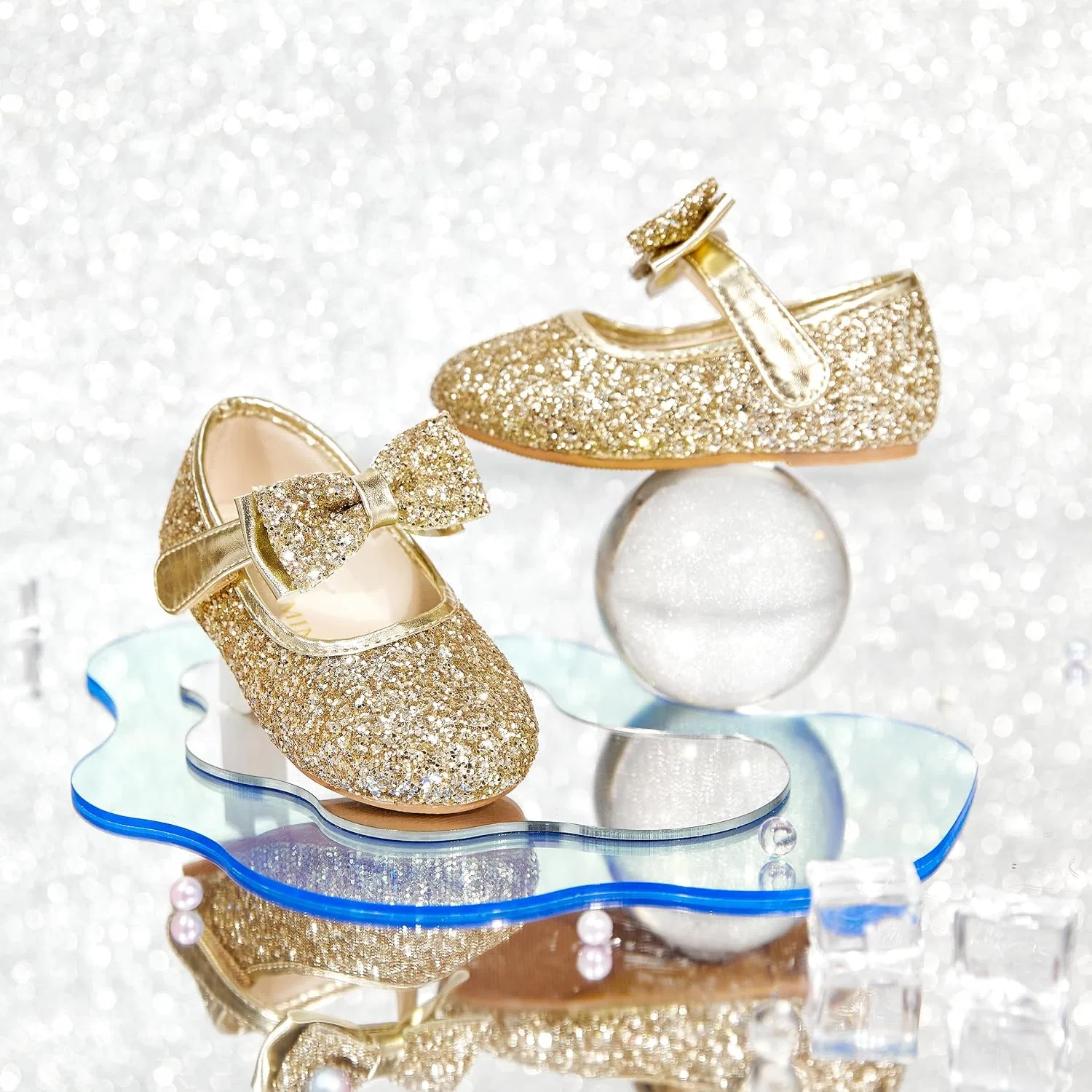 Детские туфли Мэри Джейн для девочек PHIRAMIN, Glitter Gold — фото 3