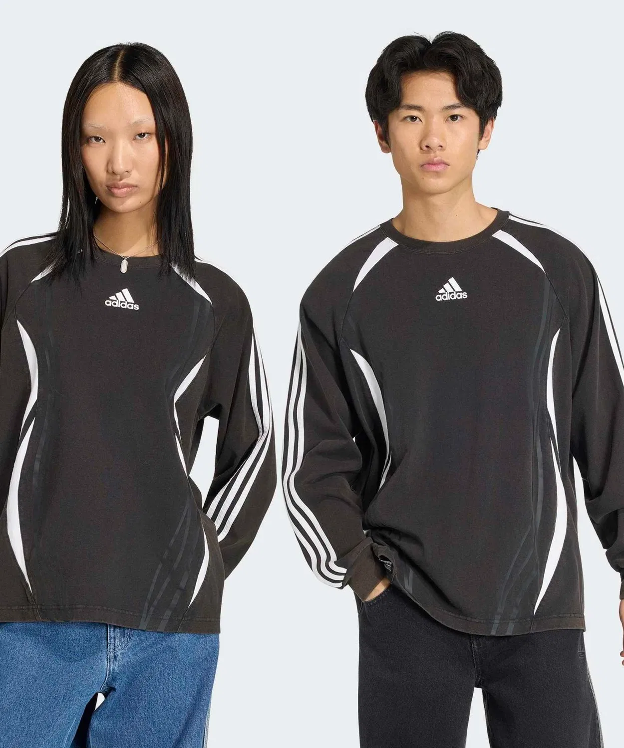 Мужская/женская футболка с длинным рукавомоверсайз Teamgeist Vintage Adidas, Black — фото 4