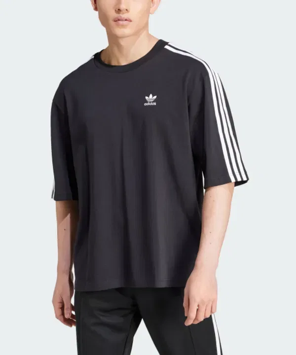 Футболка оверсайз с 3-полосным дизайном, Adicolor, Adidas, черный