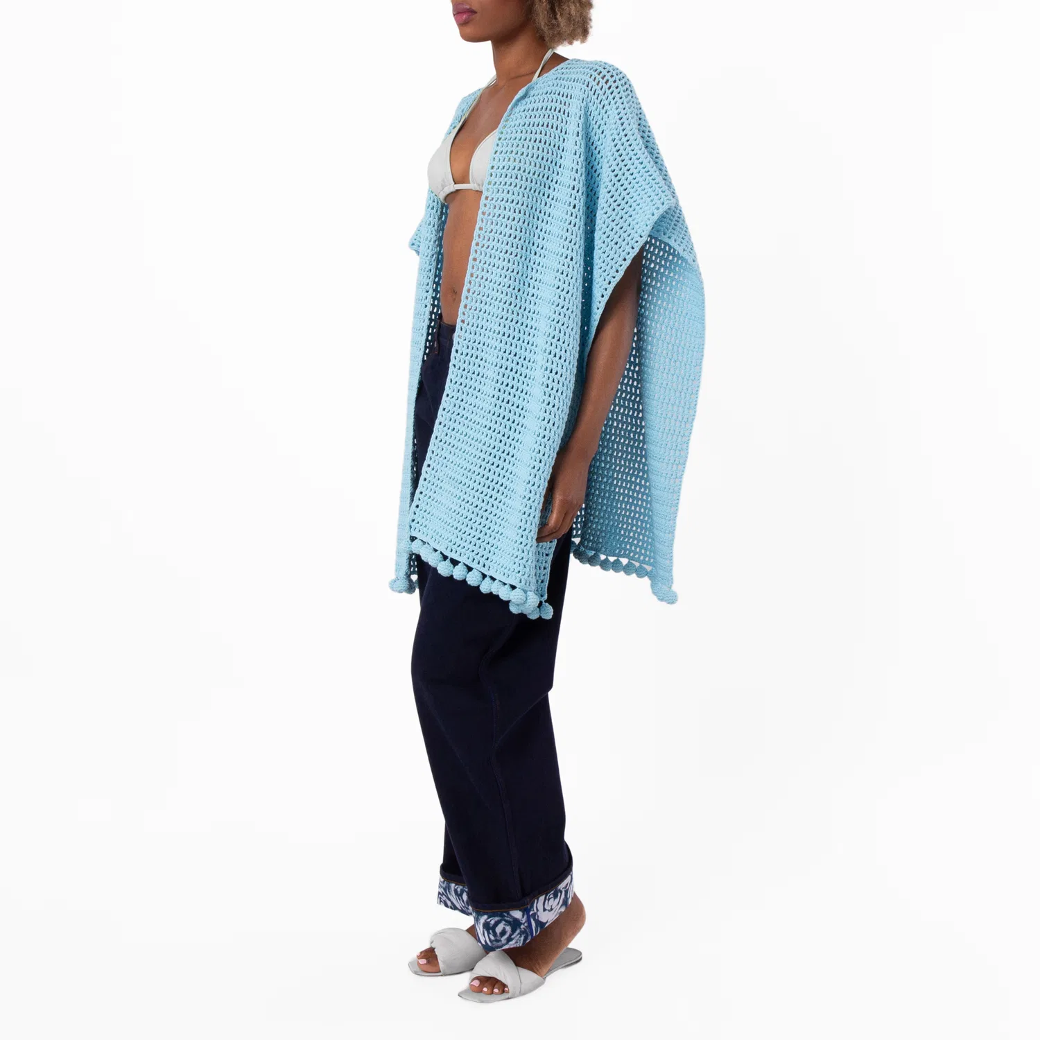 Накидка из хлопка ручной вязки Burberry, Bright Topaz Blue — фото 2