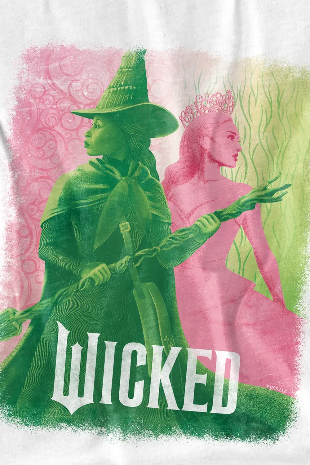 Детская футболка с принтом Wicked Pink and Green Glinda and Elphaba Nbcu, White — фото 2