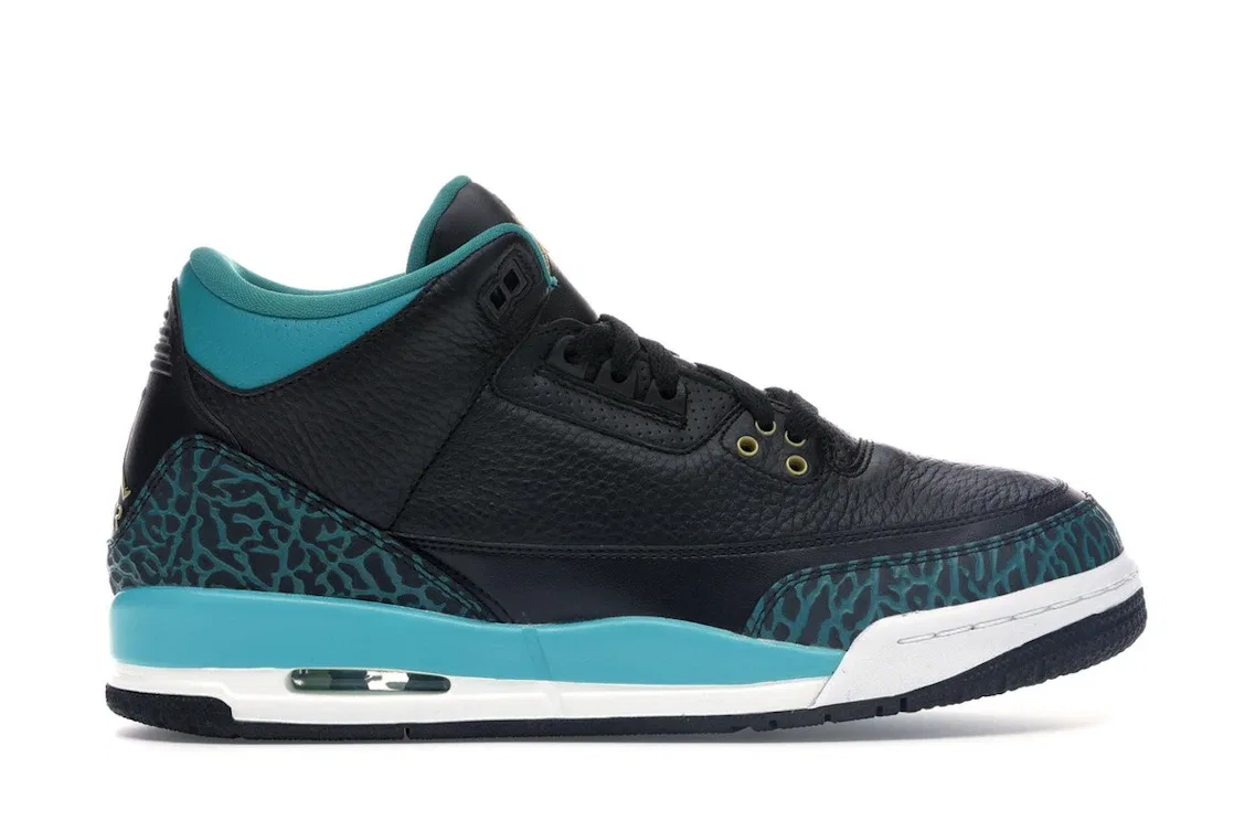 Детские кроссовки Lifestyle с принтом Jordan 3 Retro Jordan, Black/Metallic Gold-Rio Teal-White