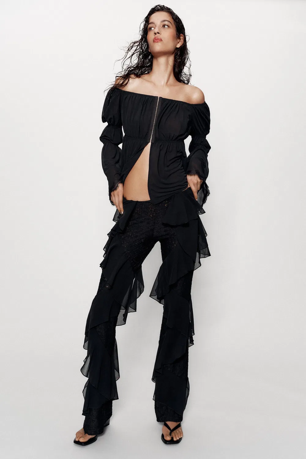 Топ с кружевом в подходящий свой крючок ZARA, Black
