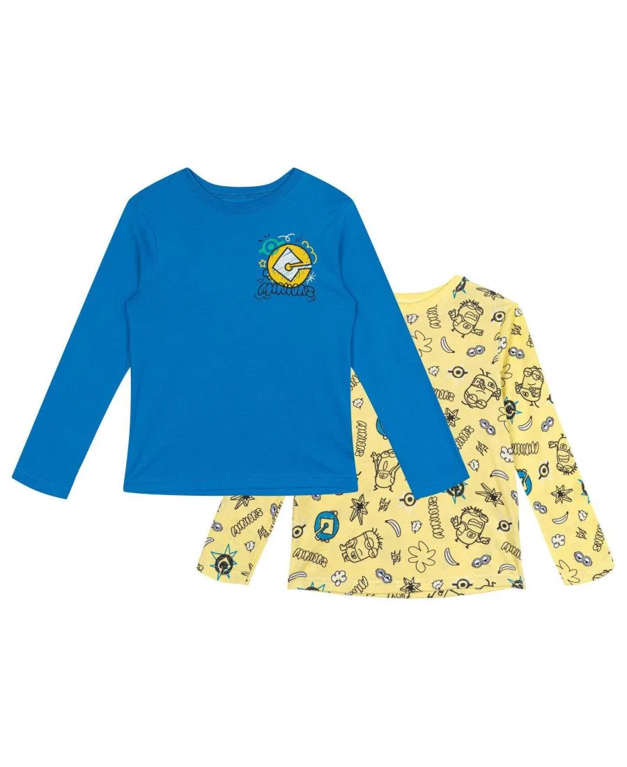 Комплект из 2 футболок с длинным рукавом с принтом Minions, Royal Blue And Yellow