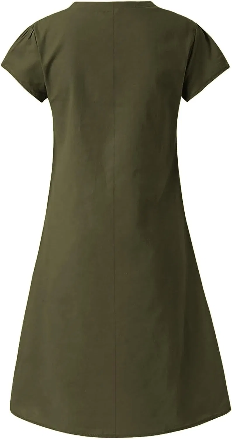 Платье миди с V-образным вырезом Cotton Linen, Green — фото 3