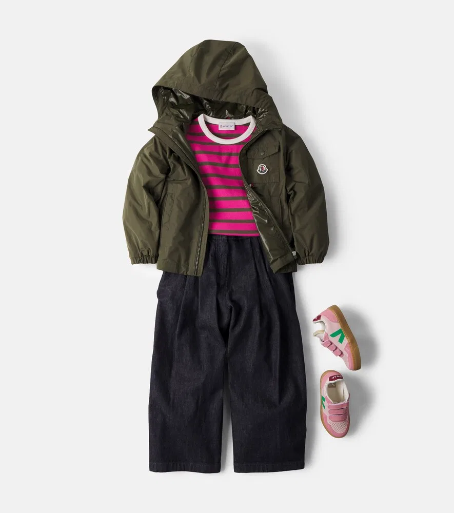 Плиссированные джинсы с широкими штанинами Moncler Enfant, синий — фото 2