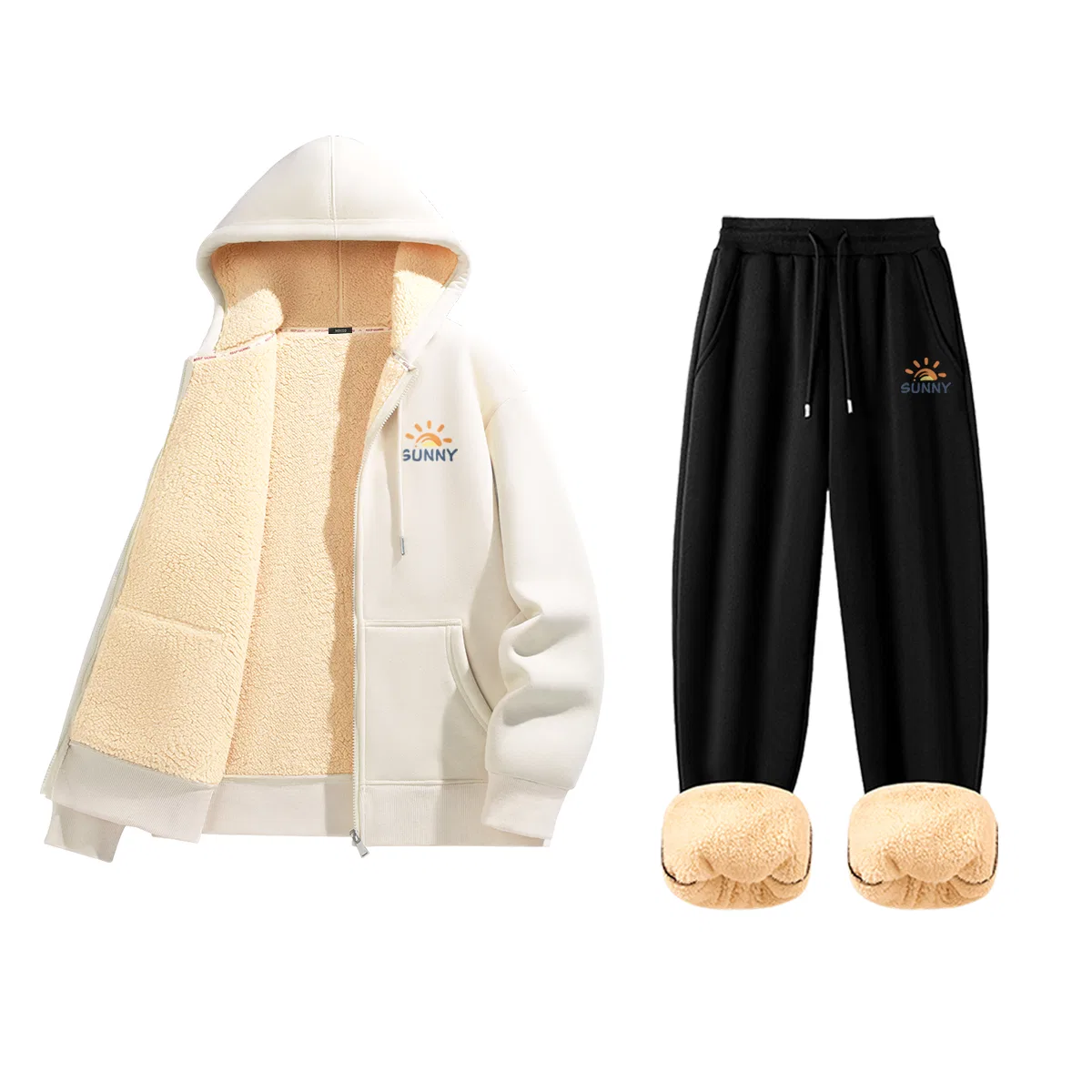 Комплект свитшотов детский Warm Sun Chest Logo Warm Sun Pants Logo MINISO, Apricot Black