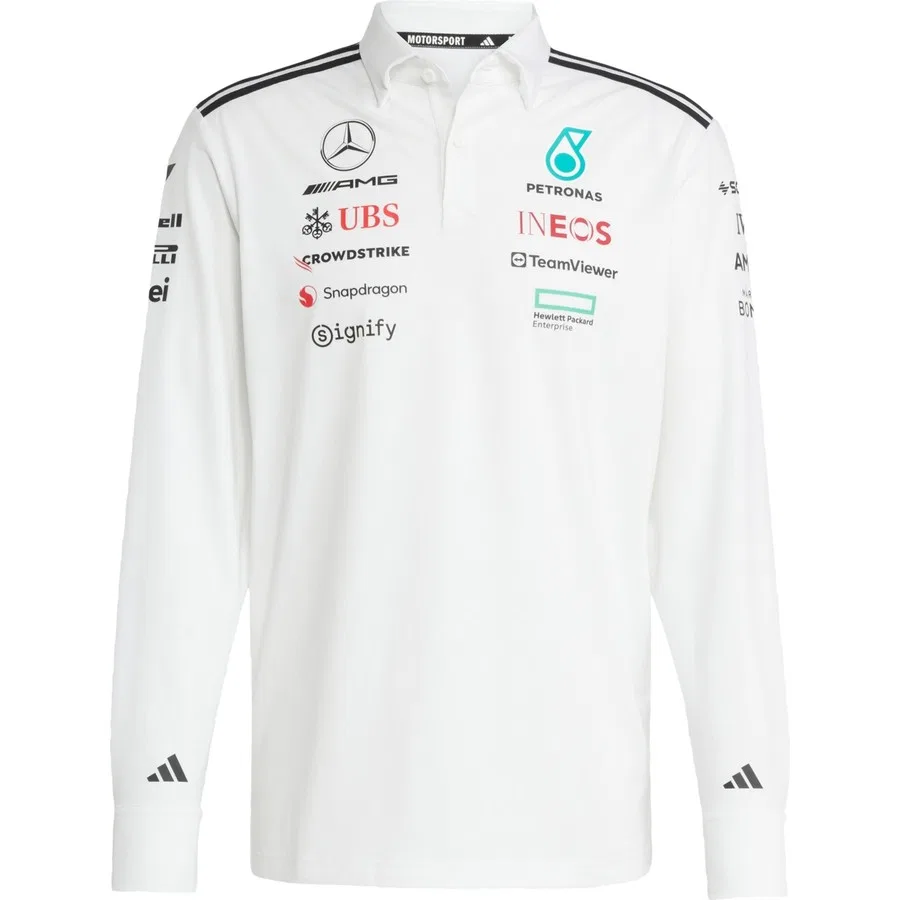 Лонгслив-поло adidas Performance MERCEDES AMG PETRONAS FORMULA ONE TEAM POLO LONG SLEEVE, Бело-черный — фото 3