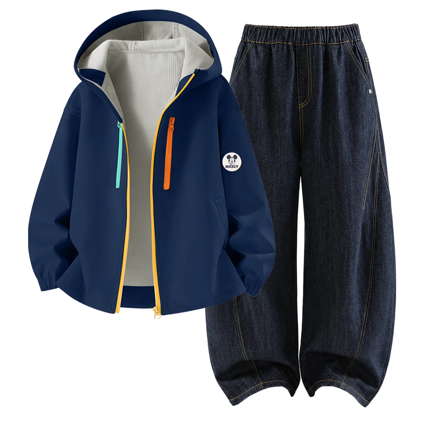 Детский спортивный комплект с капюшоном, ветрозащитный, Didi Zhong Round Hook-and-Loop K Fun Yellow+Solid Color Denim Black Blue, Disney, Желтый/Синий — фото 3