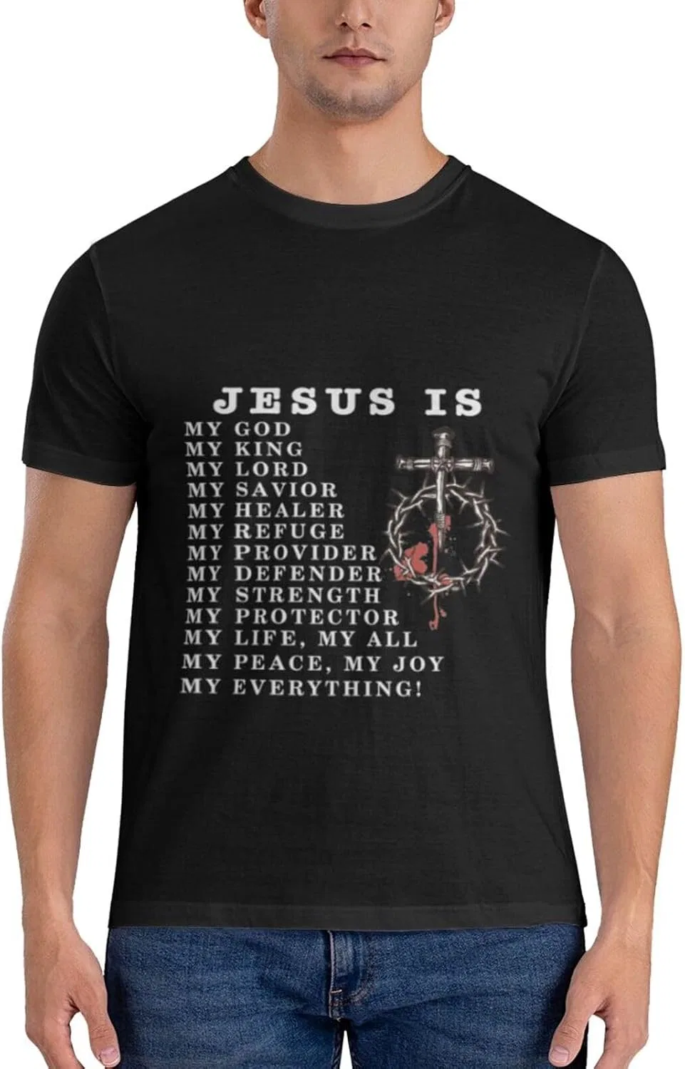 Мужская футболка с принтом Letter Print, Jesus is My God My King My Lord Religion White — фото 2