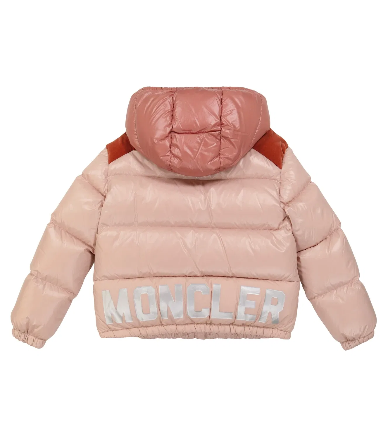 Пуховик с бархатной отделкой Moncler Enfant, розовый — фото 4