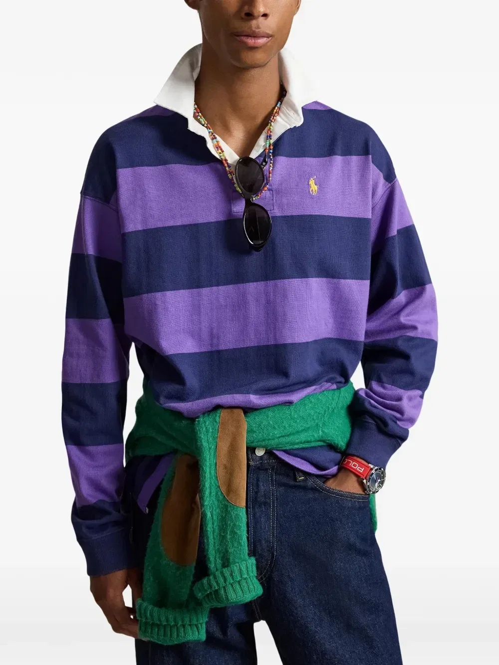 Поло Ralph Lauren в трикотажной футболке для регби в полоску Big Fit Polo Ralph Lauren, фиолетовый — фото 2