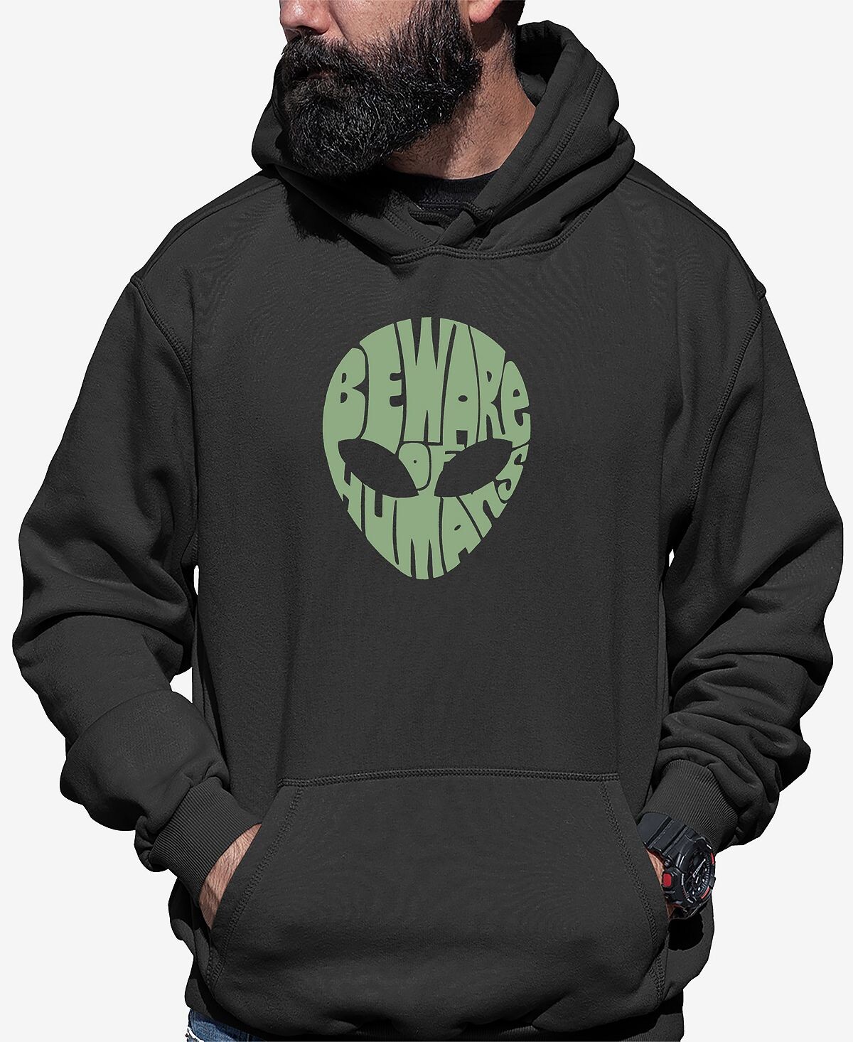 

Мужская толстовка с капюшоном beware of humans word art LA Pop Art, темно-серый