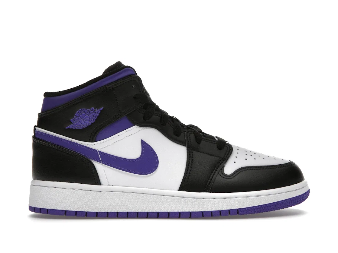 Детские кроссовки с кожаным верхом Jordan 1 Mid Jordan, Black/Dark Iris/White/Court Purple