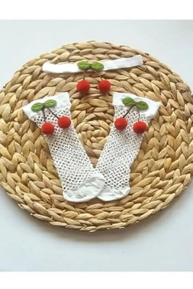 Детский комплект носков и косынки для девочек с сеткой White Mesh Socks And Bandana Set Asa Bebek Çocuk, White
