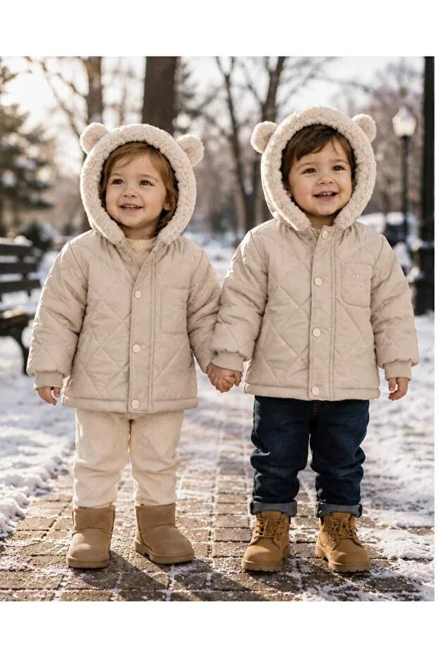 Детский зимнее пуховик для девочек с капюшоном Pamloli Kids, Beige