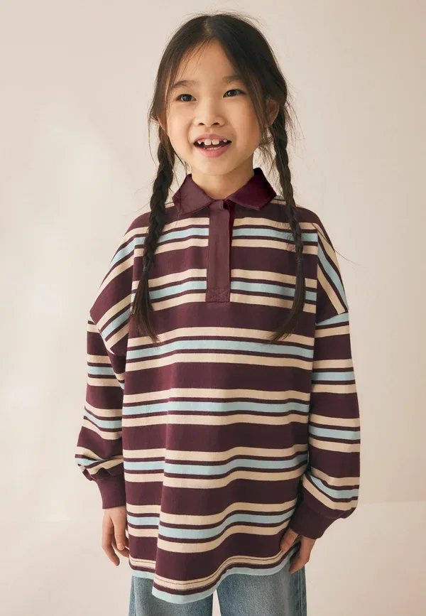 Футболка поло хлопок Regular fit Next, Chocolate Brown Stripe, коричневый/шоколадный — фото 2
