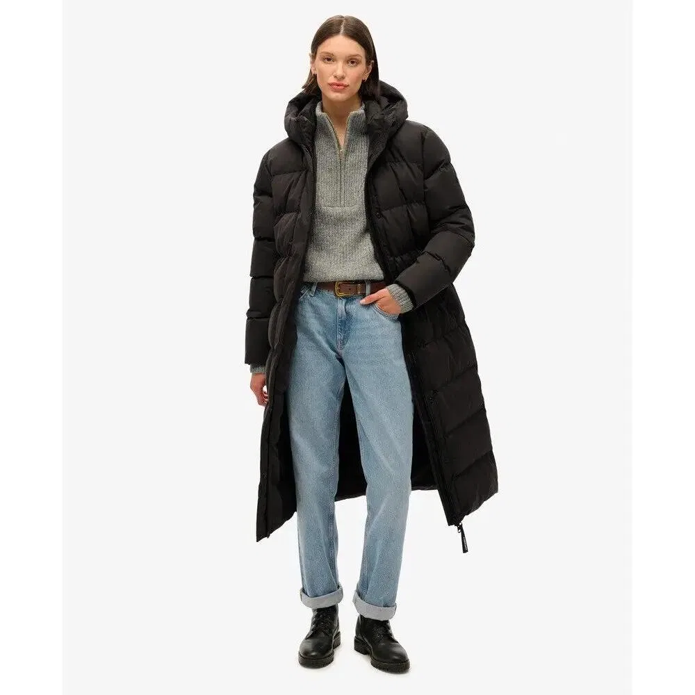 Женская длинная стеганая куртка из микрофибры Superdry, Черный — фото 2