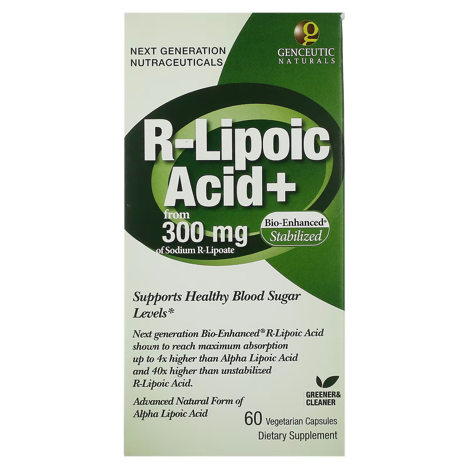 

Genceutic Naturals, R-липоевая кислота+, 300 мг, 60 вегетарианских капсул