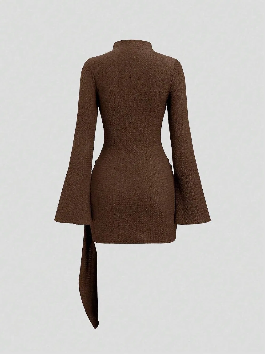 Женское облегающее мини-платье с драпировкой, Long Sleeve, Brown — фото 2