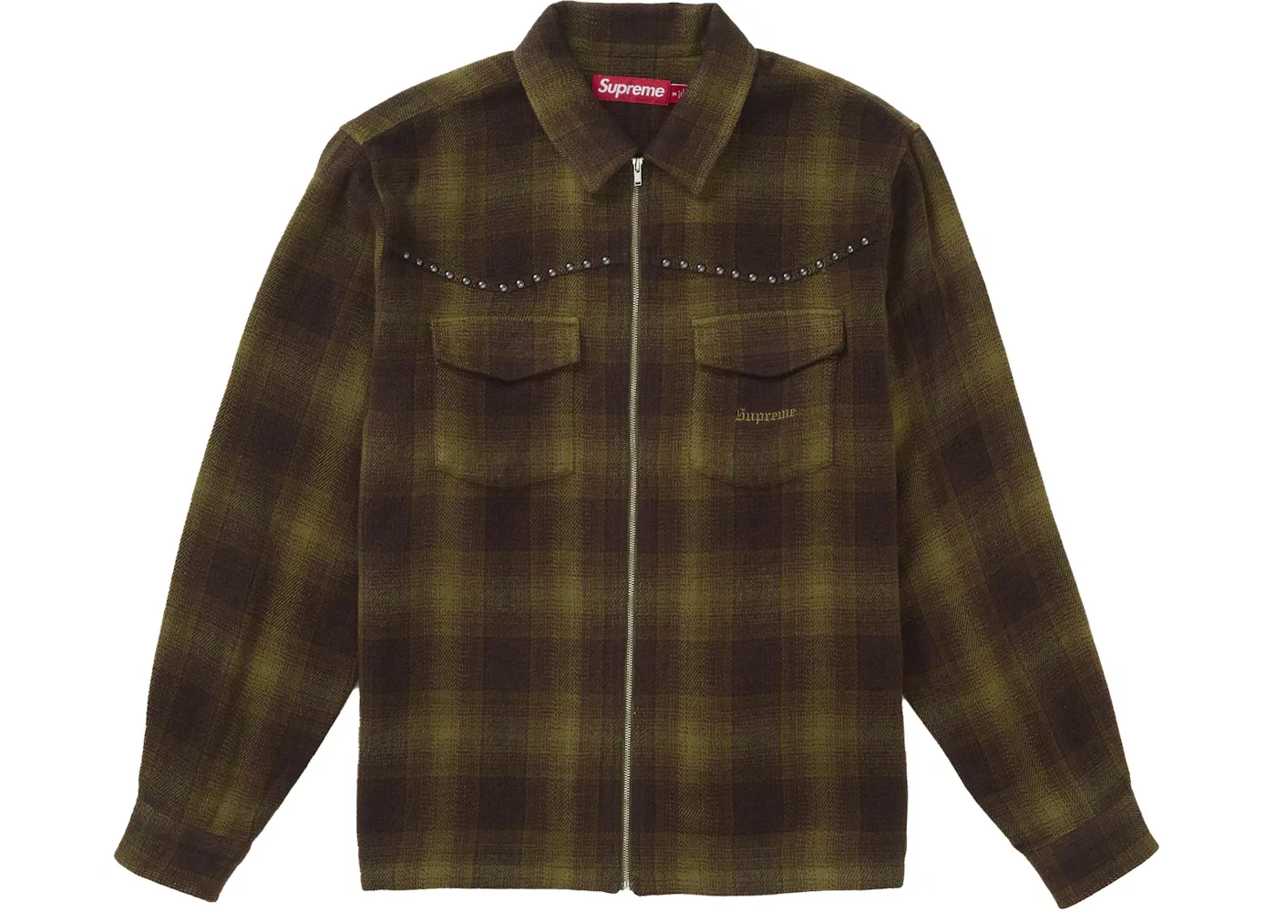 Мужская рубашка с принтом Supreme Studded Shadow Plaid Zip Up Shirt Supreme, Green