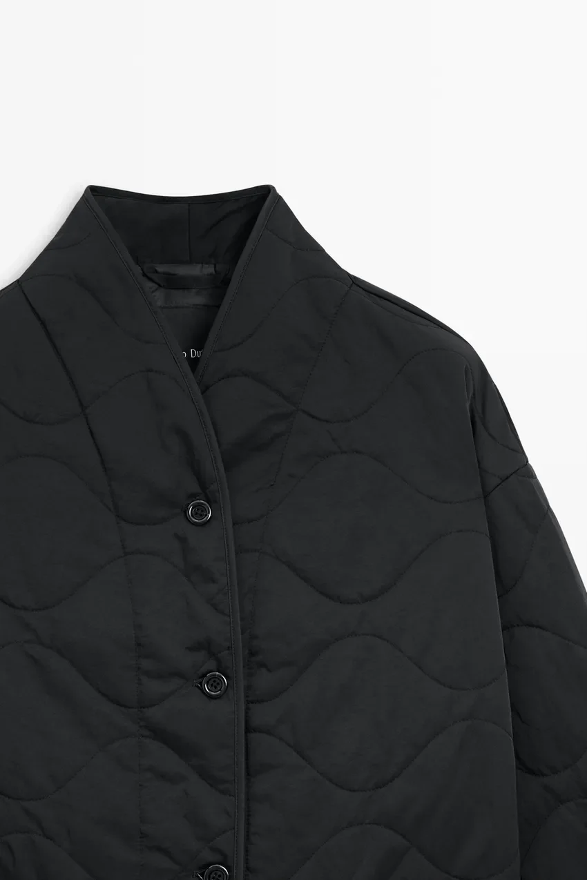 Пальто Massimo Dutti Lightweight Quilted With High Collar, черный — фото 2