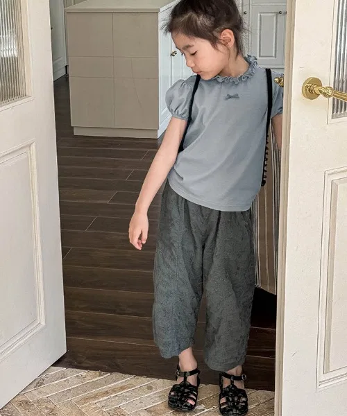 Детская футболка с воланами и пышными рукавами ONEP STAR, Light Grey — фото 4