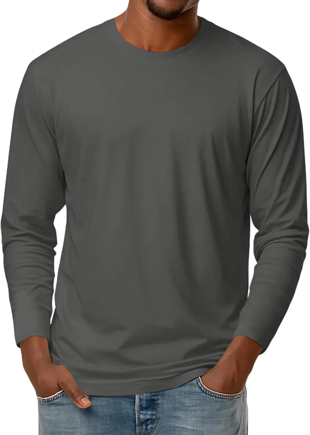Мужская футболка с длинным рукавом, однотонная, Dark Gray