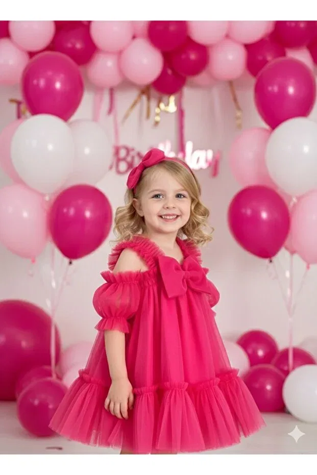 Детское платье из тюля с коротким рукавом Biya Baby, Fuchsia