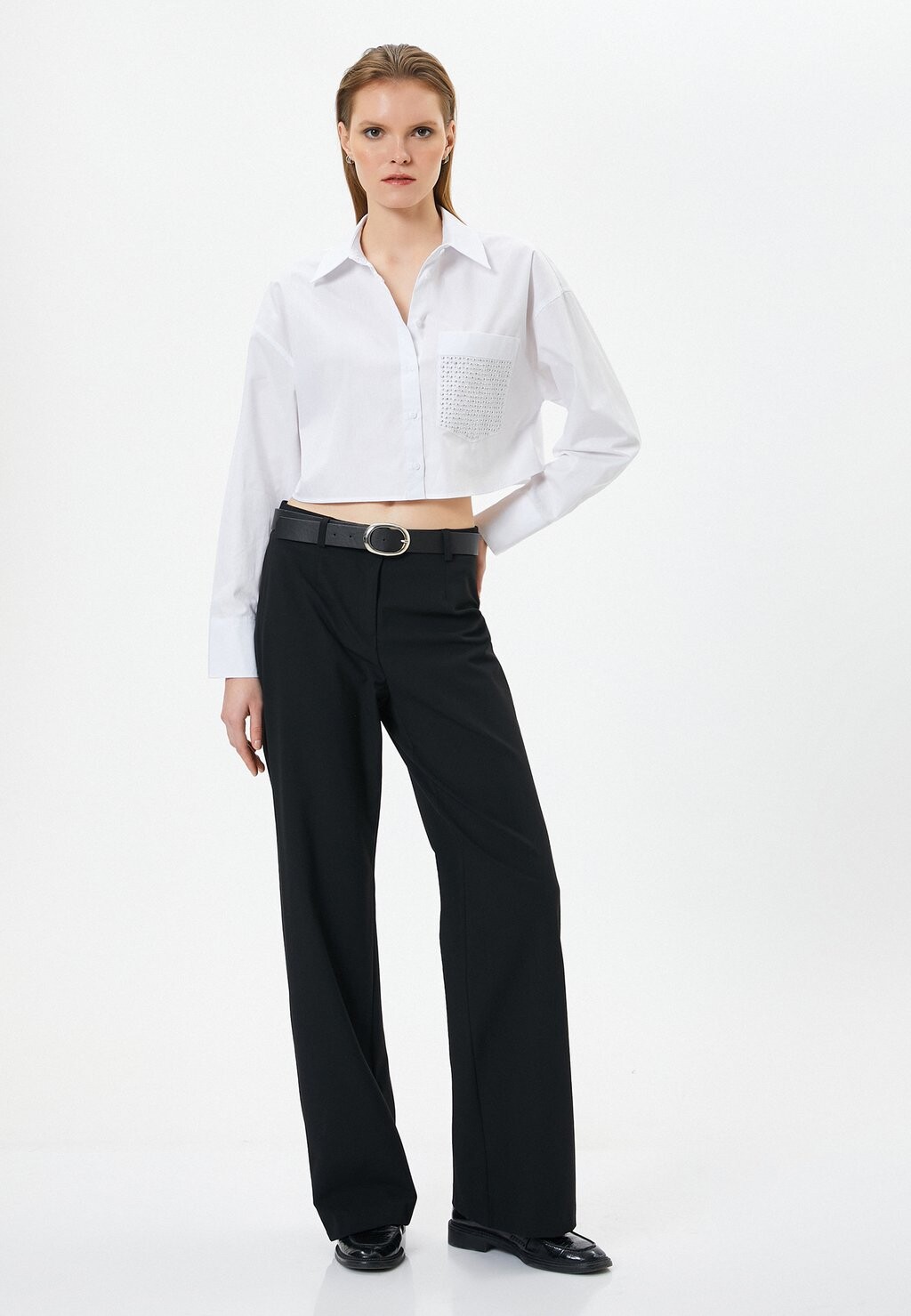 

Блузка-рубашка Buttoned Pocket Detail Long Sleece Crop Koton, белая