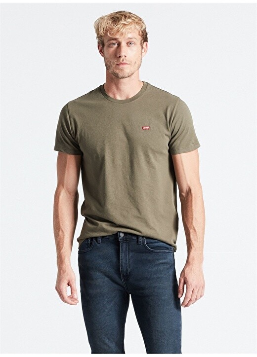 

Свободная однотонная зеленая мужская футболка с круглым вырезом Levis, Зеленый, Свободная однотонная зеленая мужская футболка с круглым вырезом Levis