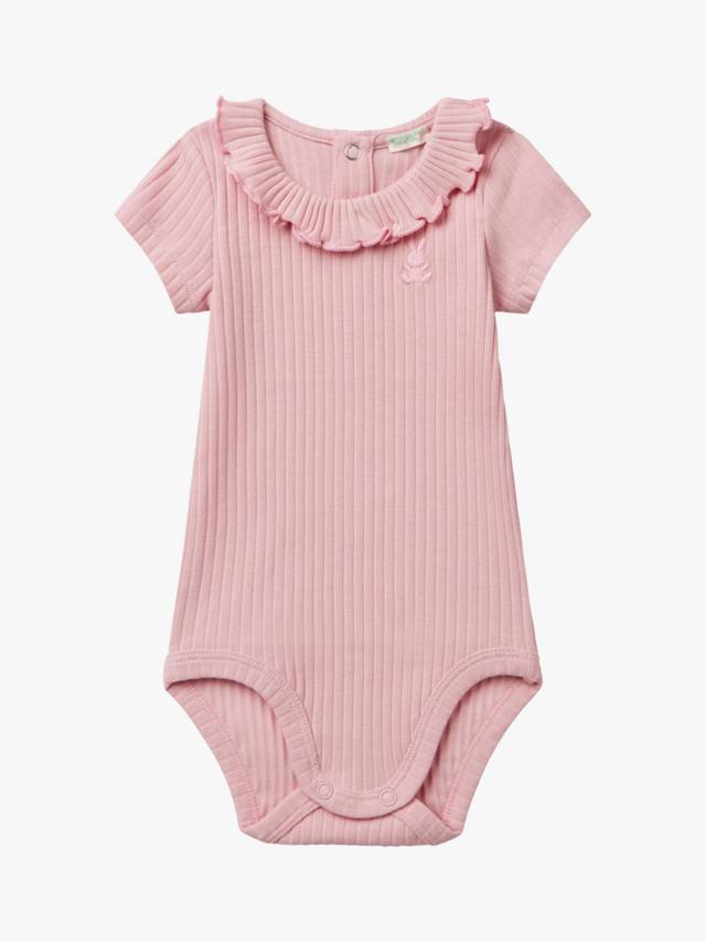 

Детское боди с ребристой оборкой на шее Benetton, розовый