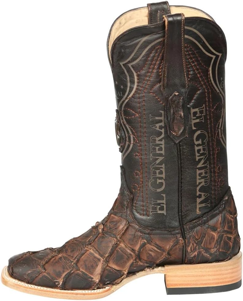 Мужские ковбойские сапоги Men’s El General Exotic Monster Fish Rodeo, коричневые, из натуральной кожи монстра Пирате, вестерн-ботинки, кафе, колодка Rodeo, квадратный носок, кожаная подошва Generic — фото 2