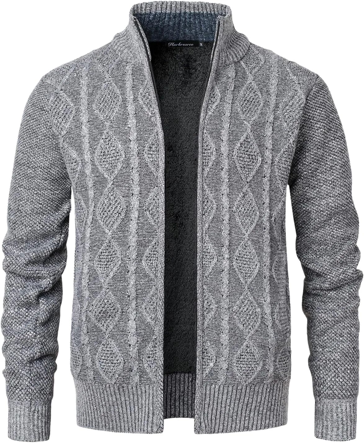 

Мужской кардиган с флисовой подкладкой и кабельной вязкой Harbrosrce