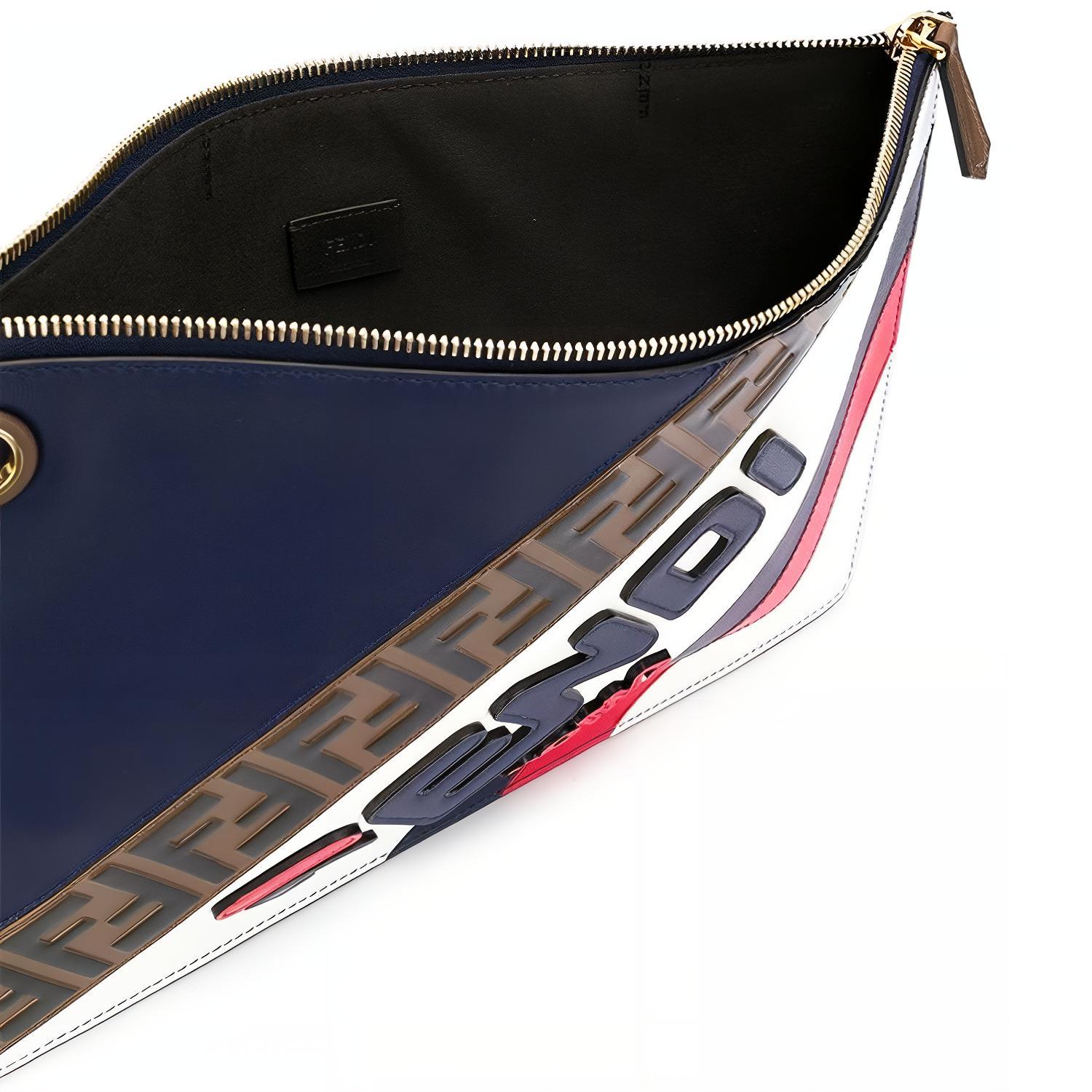 FENDI FILA Collaboration клатч из коровьей кожи средний женский blue/white — фото 4