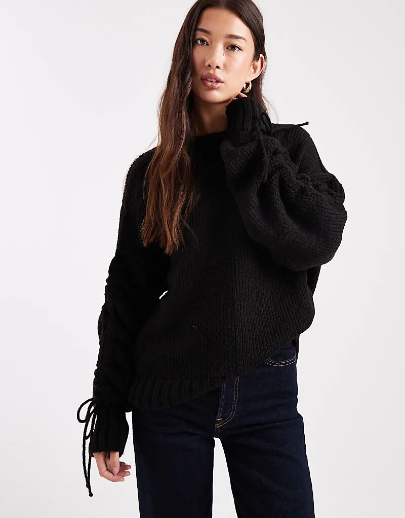 

Джемпер с завязками на рукавах и сборками от ASOS DESIGN, черный