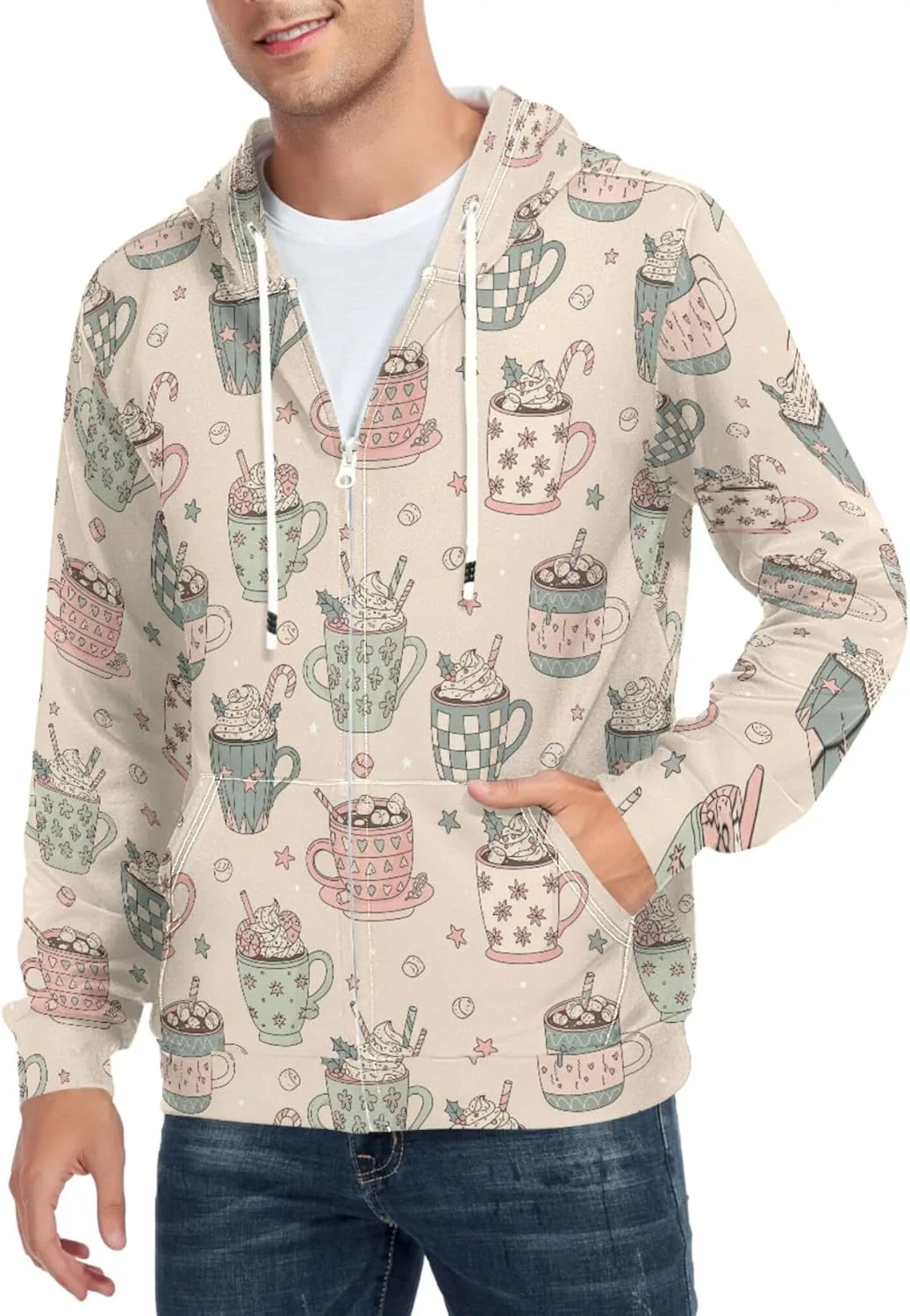 

Мужская толстовка с полной молнией Hot Chocolate Cups with Marshmallows, с длинными рукавами и карманом CUPADA