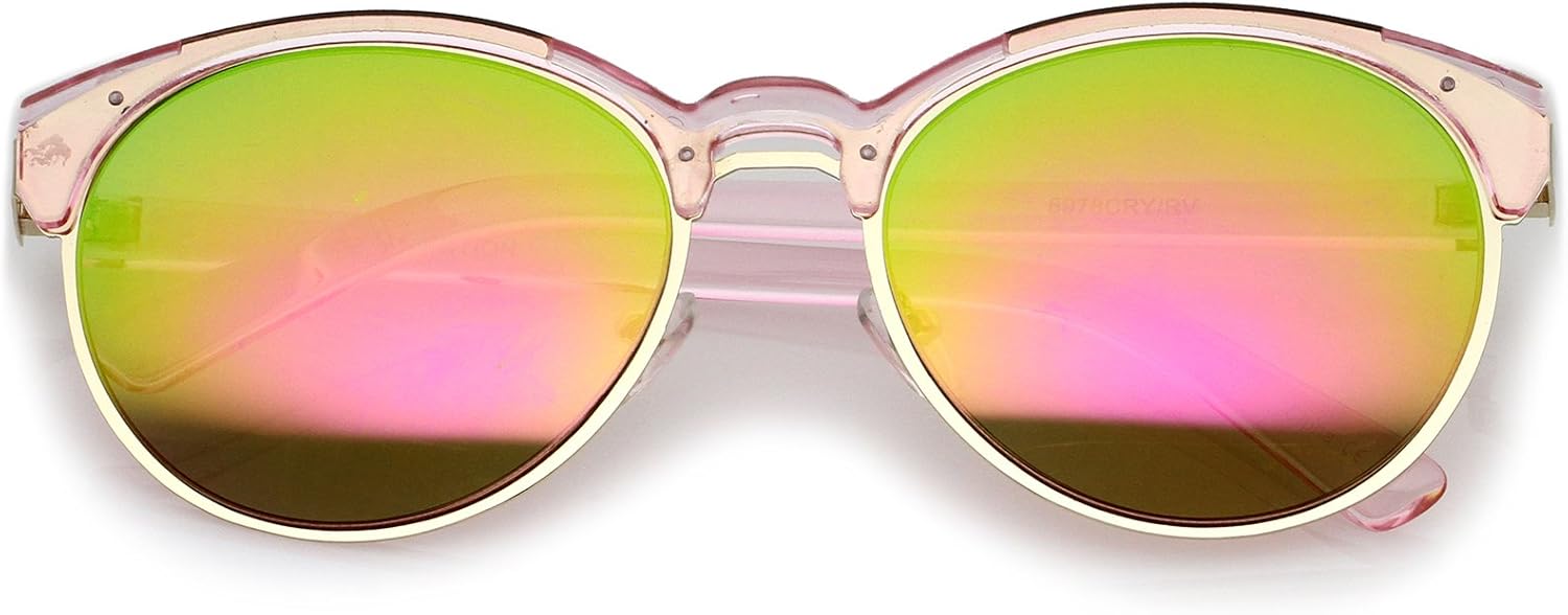 

Солнцезащитные очки zeroUV с двойной переносицей, металлической окантовкой и зеркальными линзами, круглые, в форме «кошачий глаз», 55 мм, Pink-gold / Pink-green Mirror