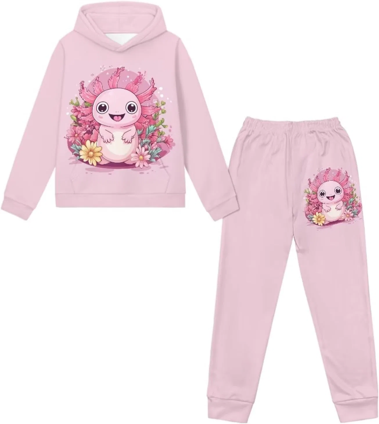Детский спортивный костюм из худи и джоггеров Uppodwarkid, Pink Axolotl and Floral — фото 2