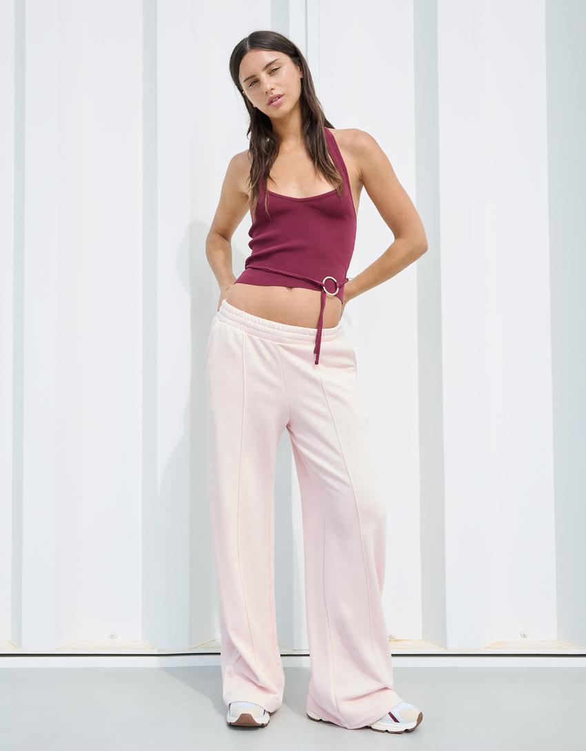 

Широкие брюки из плюша Bershka, розовый