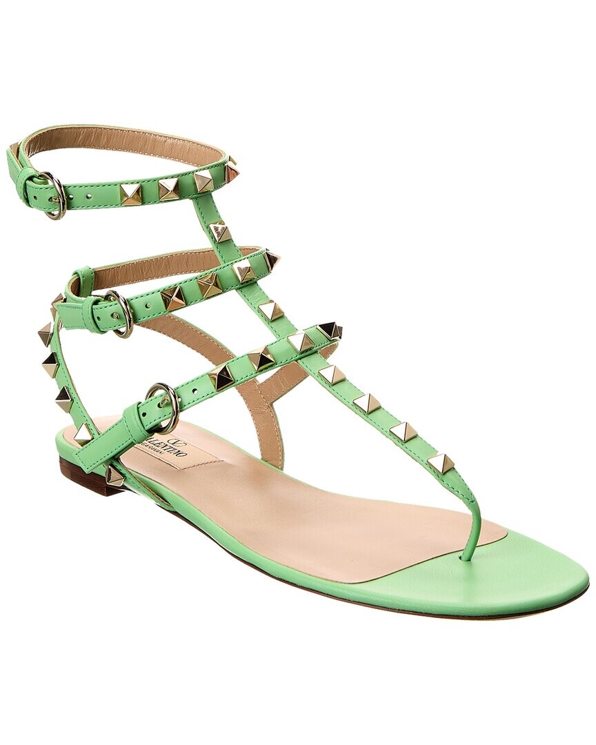 

Кожаные сандалии Valentino Rockstud с ремешком на щиколотке, зеленый