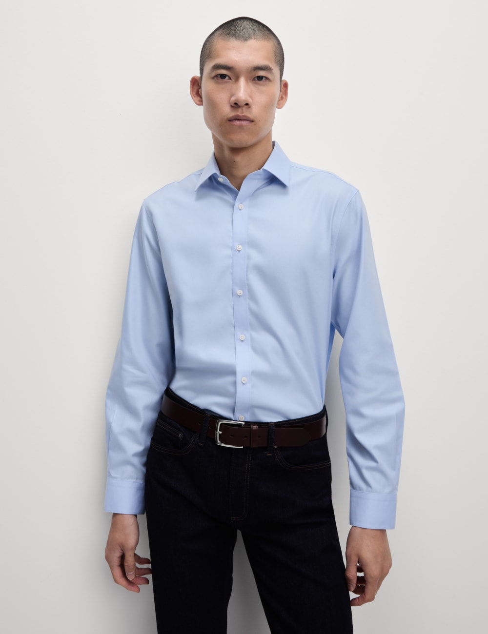 

Рубашка Regular Fit Ultimate Non Iron из хлопка Marks & Spencer, светло-голубой