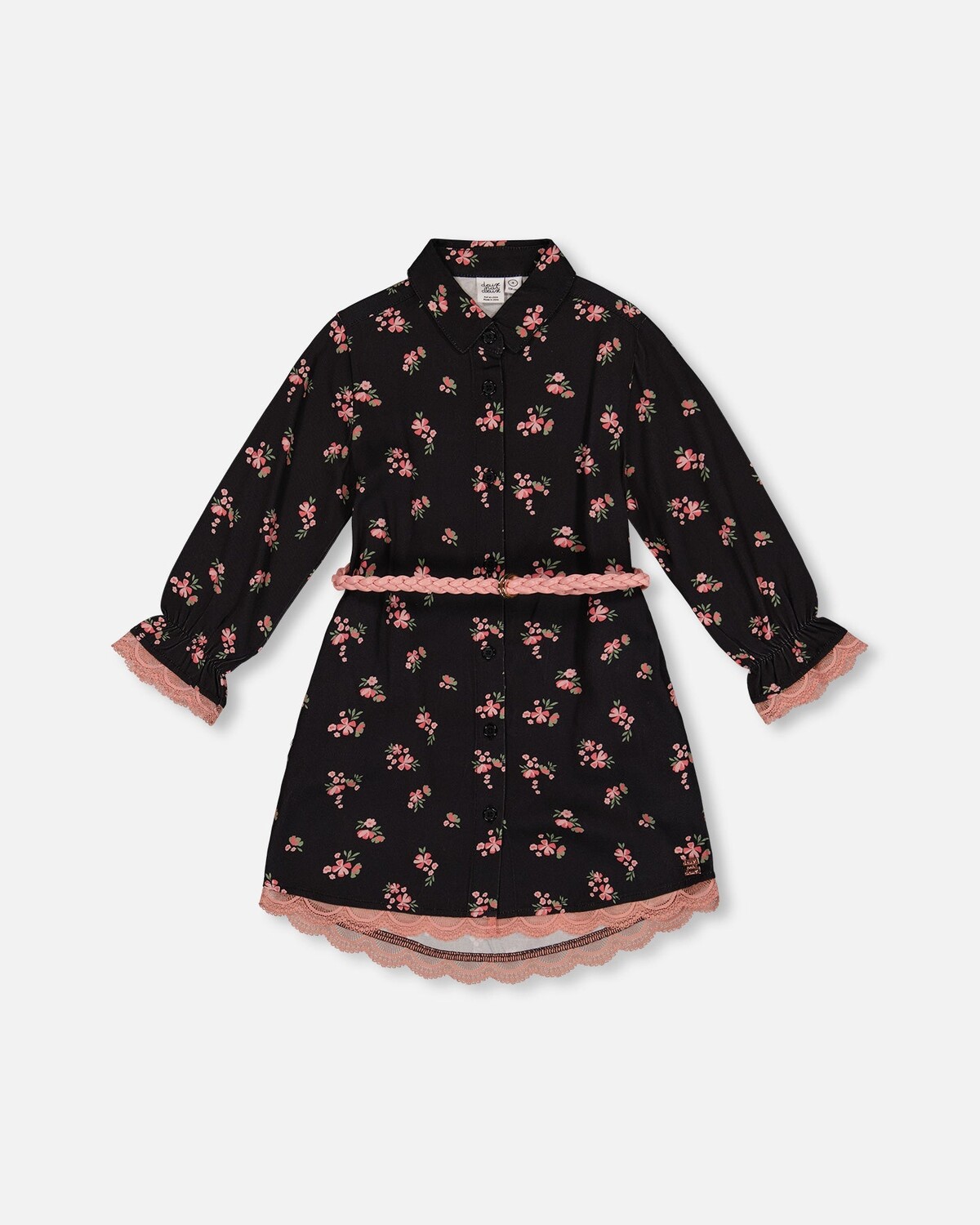 

Платье-рубашка из вискозы с принтом цветов и поясом Deux par Deux, цвет Black Printed Flowers