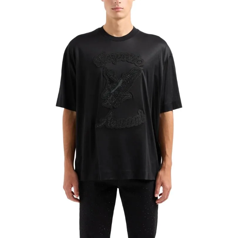 Футболка oversize Asv Clubwear из джерси с добавлением лиоцелла, с пайетками и вышивкой EMPORIO ARMANI, черный — фото 4