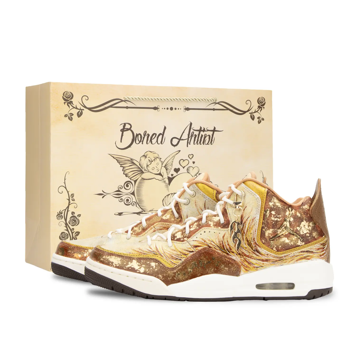 

Jordan Кроссовки Courtside 23 Flame Of Hephaestus, износостойкие, средней высоты, винтажные, унисекс, коричнево-золотые